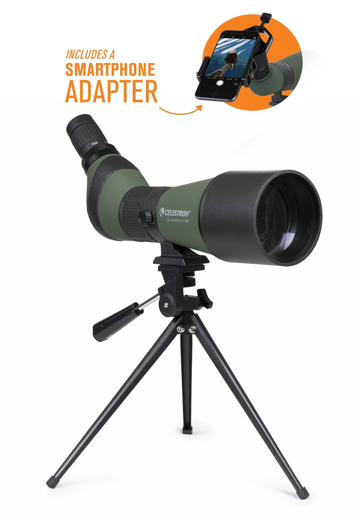 LandScout 2060x80mm Angled Zoom Spotting Scope with Tabletop Tripod